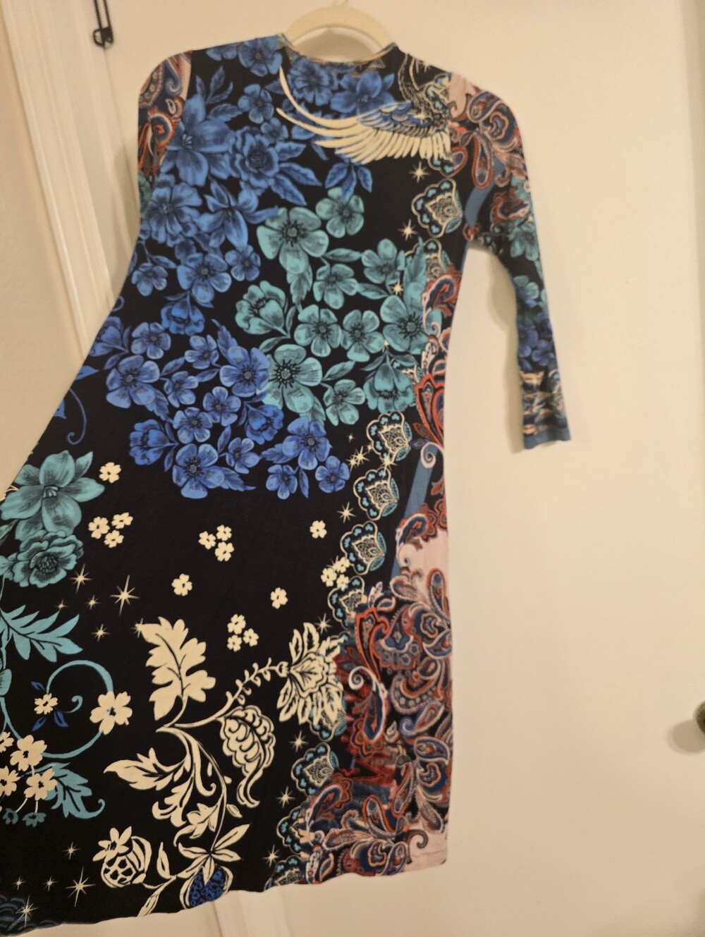 Johnny Was Teal and Navy Floral Print Knee-Length Dress Sz XXS - Picture 5 of 17